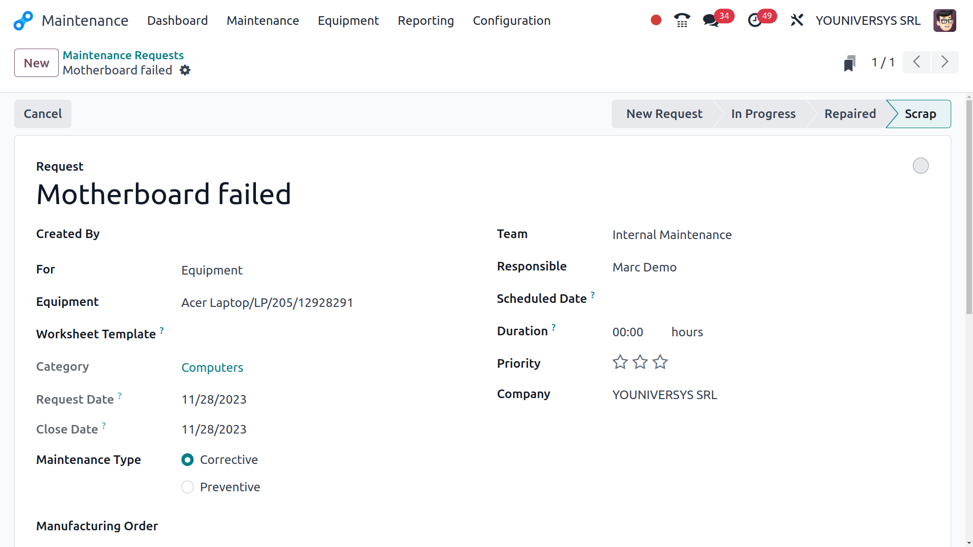 Dedicated maintenance module